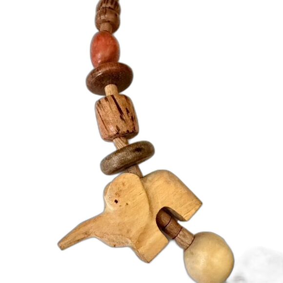 Vintage wood Elephant Beaded Statement Necklace - Picture 3 of 6